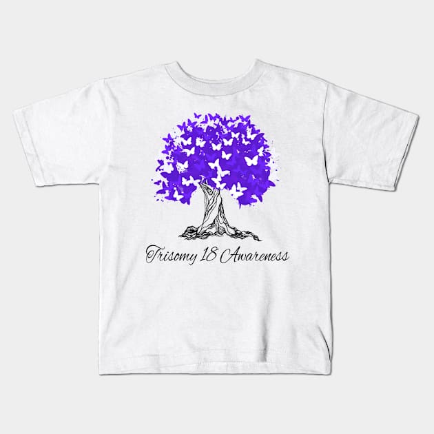 Trisomy 18 Awareness Butterfly Support Kids T-Shirt by MerchAndrey